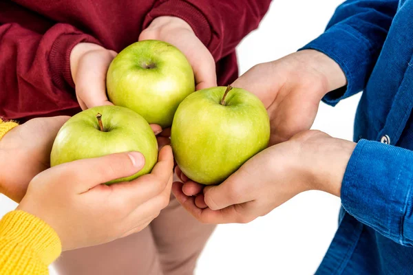 Cropped View Kids Holding Green Apples Isolated White — Stock Photo, Image