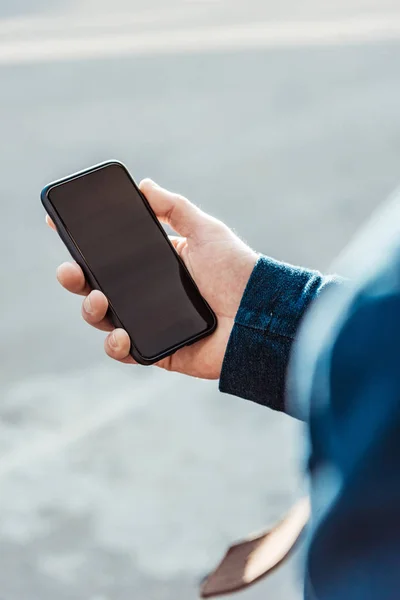 Cropped View Man Holding Smartphone Blank Screen — Stock Photo, Image