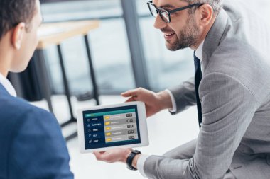 sportbets uygulaması ile dijital tablet Office erkek meslektaşı ekranda gösteren gözlük işadamı kadeh kırpılmış