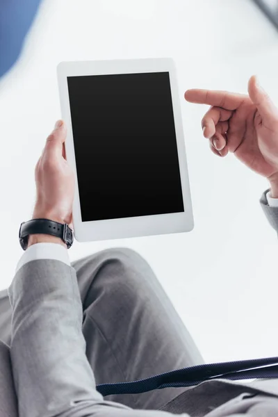 Partial View Businessman Using Digital Tablet Blank Screen — Stock Photo, Image