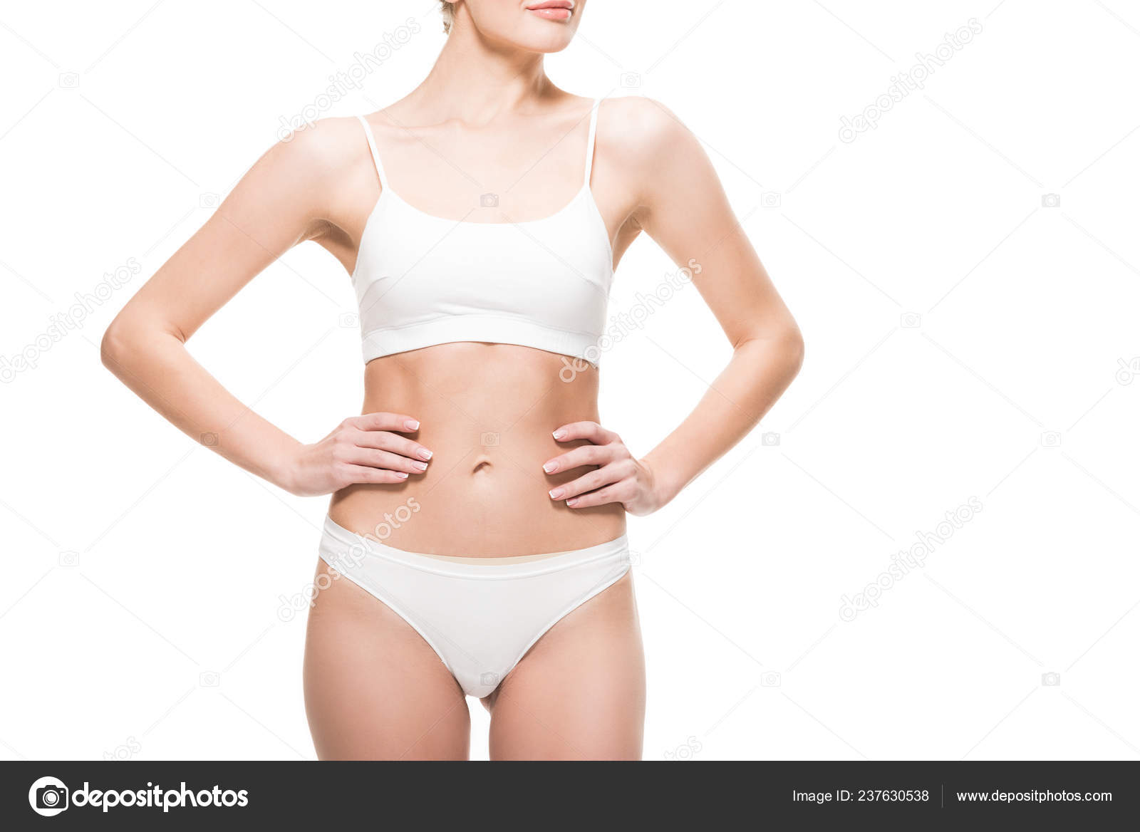 Beskåret Skud Ung Slank Kvinde Undertøj Med Hænderne Taljen — Stock-foto © AllaSerebrina #237630538