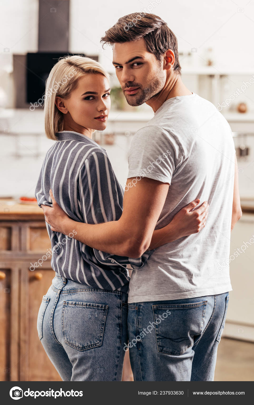 Selective Focus Handsome Boyfriend Attractive Girlfriend Hugging