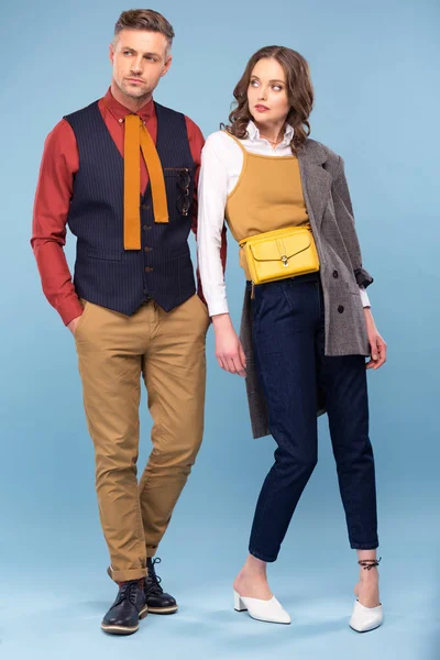 Beautiful Adult Couple Formal Wear Posing Blue Background — Stock Photo, Image
