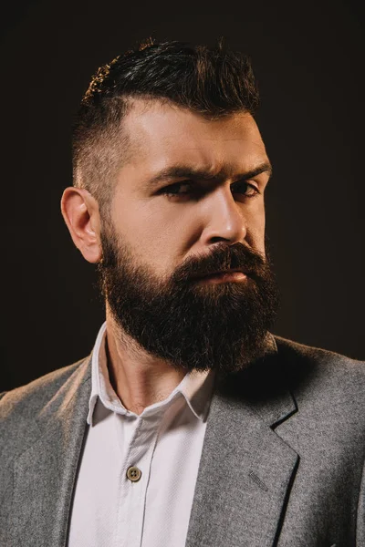 Handsome Beard Businessman Thinking Isolated Brown — Stock Photo, Image