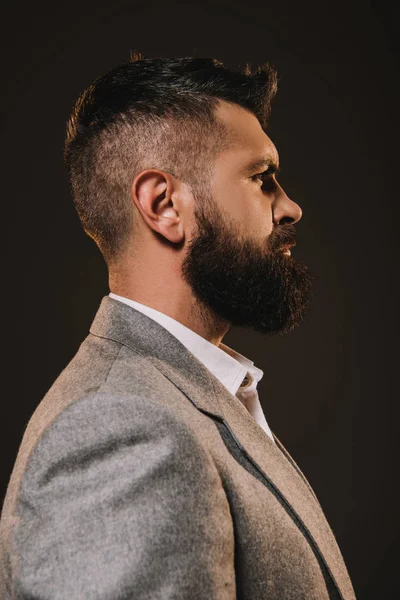 Profile Portrait Handsome Beard Businessman Isolated Brown — Stock Photo, Image