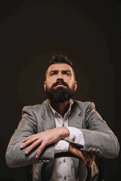 Handsome Thoughtful Beard Businessman Isolated Brown — Stock Photo, Image