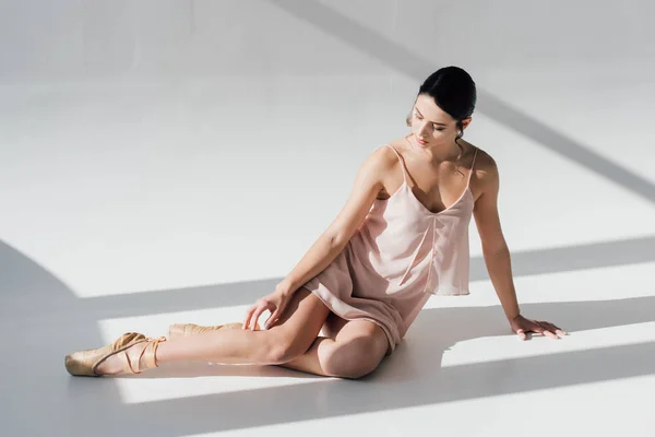 Beautiful Ballerina Pink Dress Sitting Sunlight — Stock Photo, Image