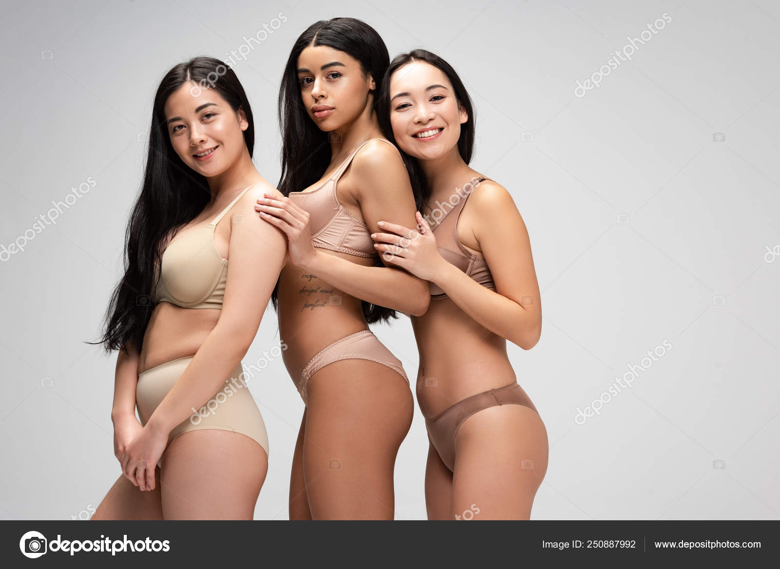 Smiling Multiethnic Girls In Underwear Holding Apples Stock Photo Image Of  Purebeauty, Mixedrace: 127753642
