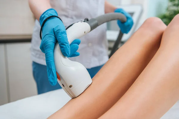 Partial View Cosmetologist Rubber Gloves Doing Laser Hair Removal Procedure — Stock Photo, Image