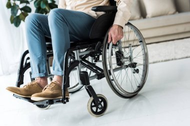 cropped view of disabled senior man sitting in wheelchair at home  clipart