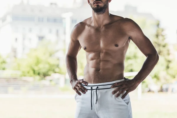Cropped shot of athletic shirtless young man — Stock Photo