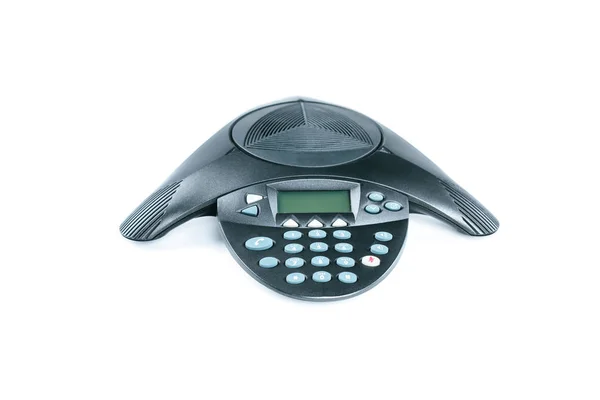 Close-up shot of black speakerphone isolated on white — Stock Photo