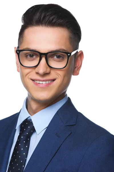 Close-up portrait of young businessman looking at camera isolated on white — Stock Photo