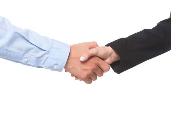 Cropped shot of business partners shaking hands isolated on white — Stock Photo