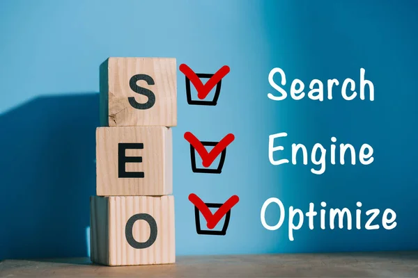 Alphabet cubes with SEO - search engine optimize — Stock Photo