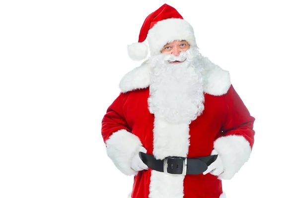Бородатый Санта Клаус позирует изолированно на белом — стоковое фото