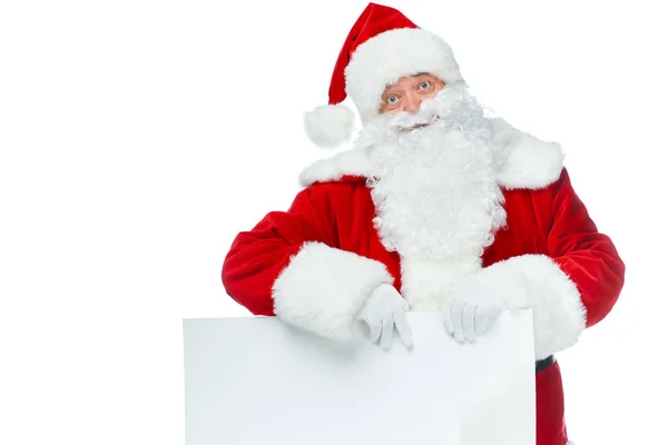 Santa claus with empty board isolated on white — Stock Photo