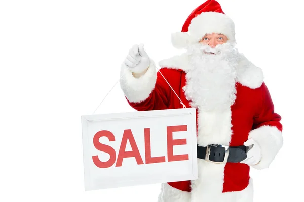 Tablero de la venta de la celebración de santa claus para compras aisladas en blanco - foto de stock