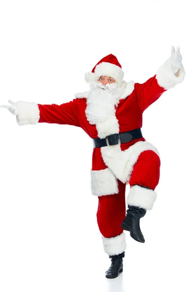 Divertente barbuto Babbo Natale saltando isolato su bianco — Foto stock
