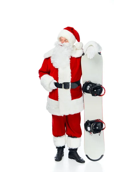 Confident Santa claus standing with snowboard isolated on white — Stock Photo