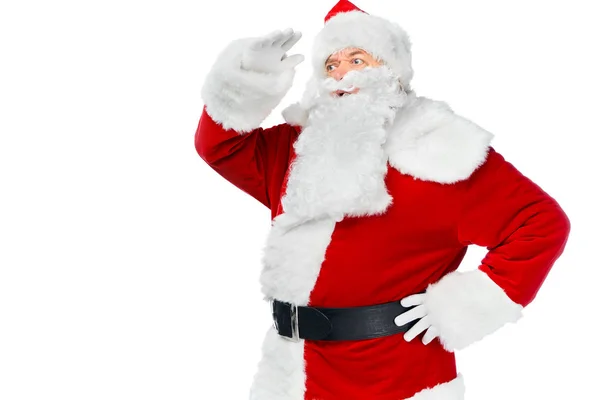 Barbudo santa claus mirando lejos aislado en blanco — Stock Photo