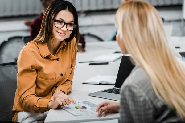 Jeunes femmes d'affaires avec papiers sur le lieu de travail au bureau — Photo de stock