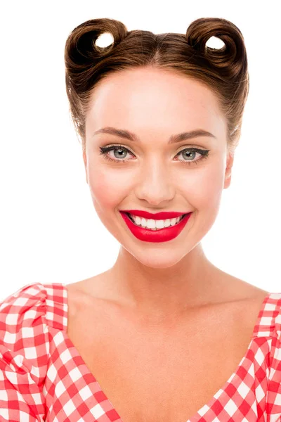 Portrait de belle fille sourire pin up isolé sur blanc — Photo de stock