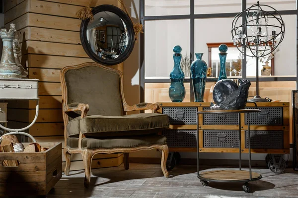 iç modern retro oturma odası koltuk, Masa ve dekorasyon tarz