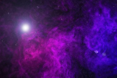 beautiful universe with purple smoke, stars and glowing light  clipart