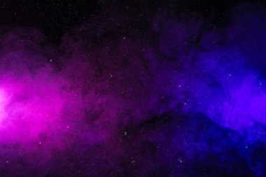 abstract pink and purple smoke on black background as space with stars 