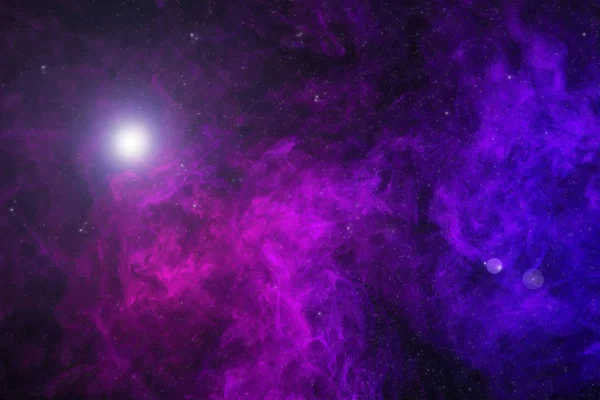 Bellissimo Universo Con Fumo Viola Stelle Luce Incandescente — Foto Stock