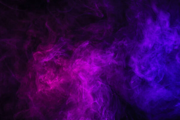 violet smoke on black background with copy space