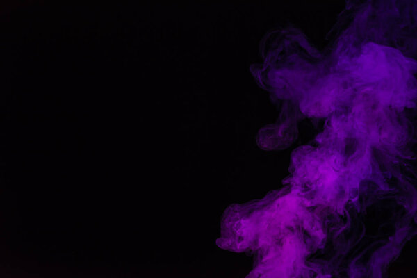 Black background with purple smoke with copy space