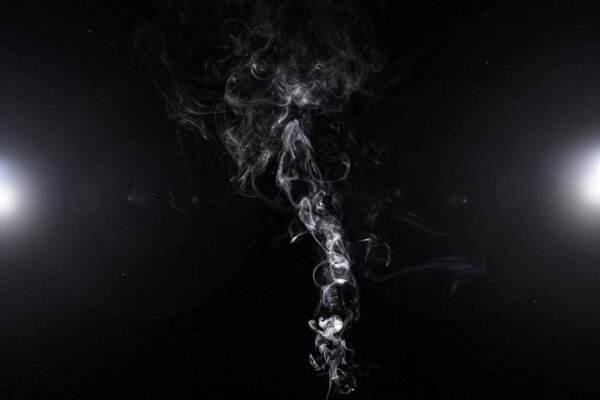 абстрактный фон с белым дымчатым вихрем и огнями на черном
