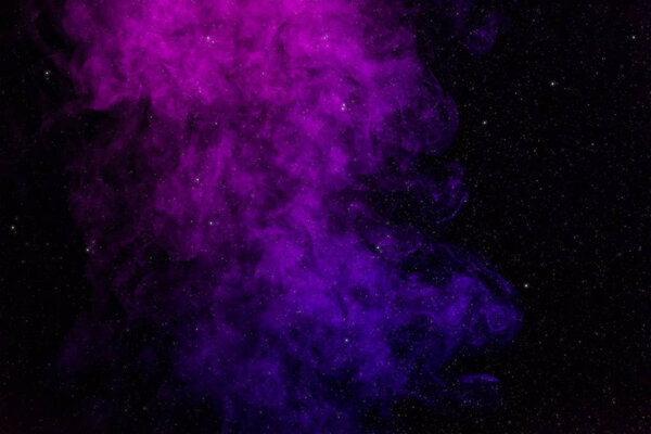 black background with purple, pink smoke and stars 