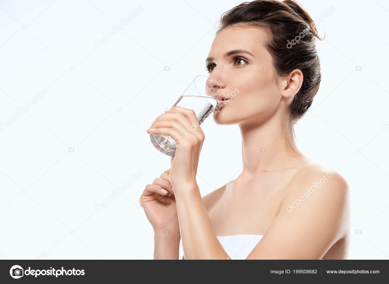 Attractive Girl Towel Drinking Water Glass Isolated White Stock Photo ...