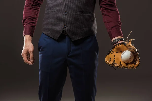 Cropped Hot Businessman Baseball Glove Holding Ball Isolated Black — Stock Photo, Image