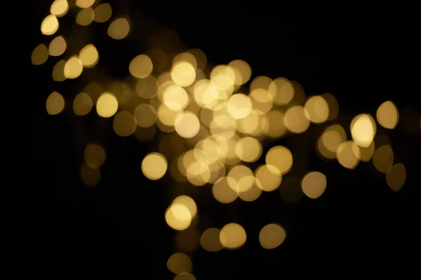 Belo Bokeh Dourado Desfocado Fundo Preto — Fotografia de Stock