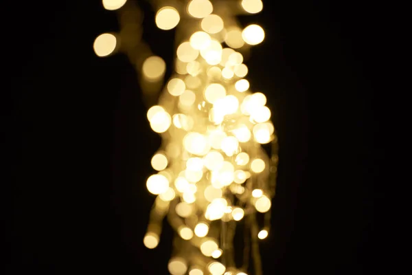 Szép Fényes Defocused Arany Bokeh Fekete Háttér — Stock Fotó