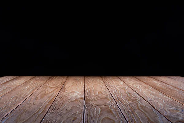 Empty Brown Wooden Planks Surface Black Background — Stock Photo, Image