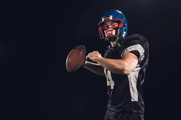 American Football Player Throwing Ball Isolated Black — Stock Photo, Image