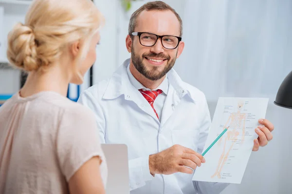 Selective Focus Female Patient Having Appointment Smiling Chiropractic Clinic — Stock Photo, Image