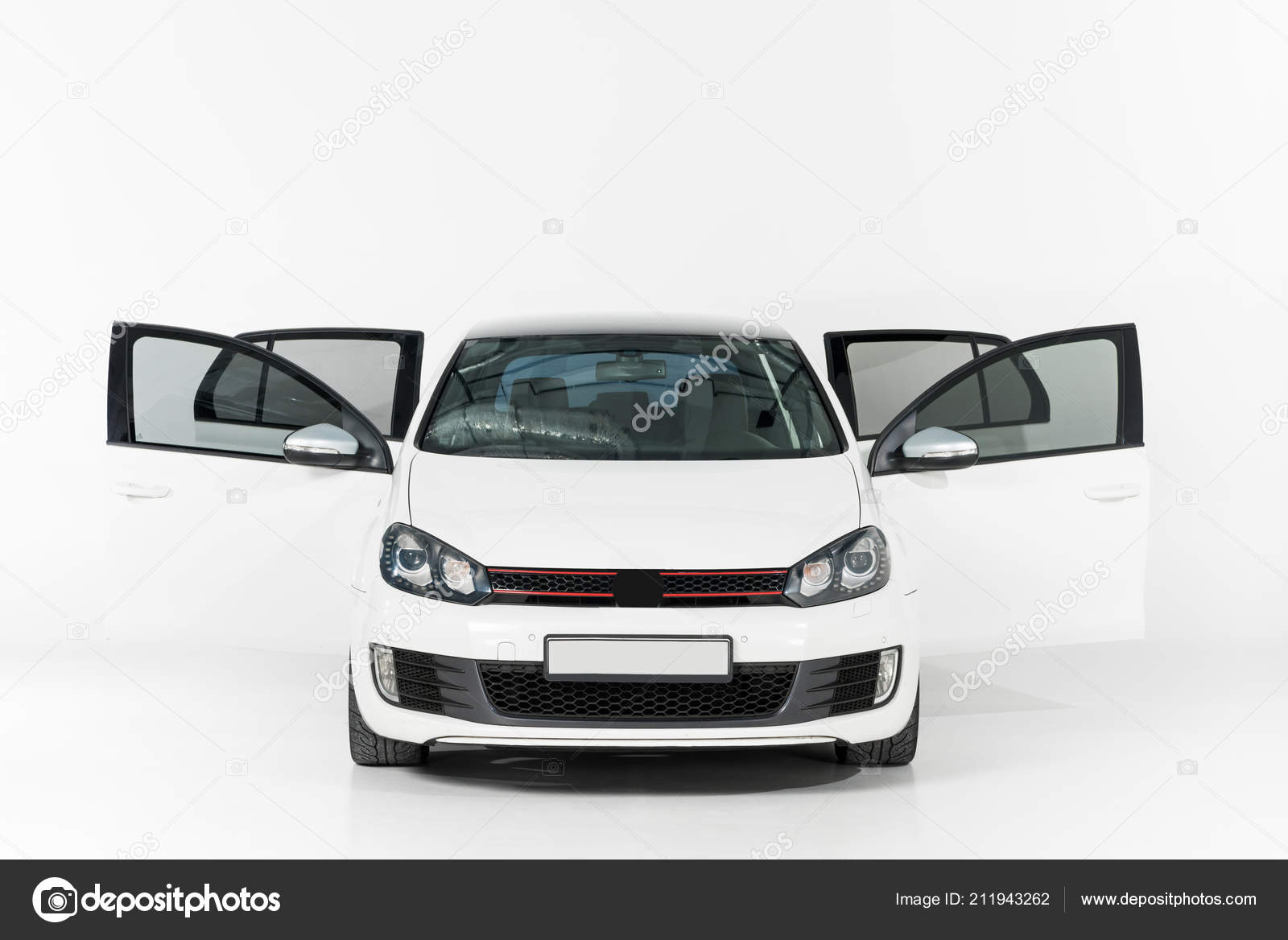 One New White Car Open Doors White Stock Photo C Edzbarzhyvetsky