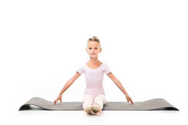 Barn Tränar Gymnastik Övningar Fitness Matta Isolerad Vit Bakgrund — Gratis stockfoto