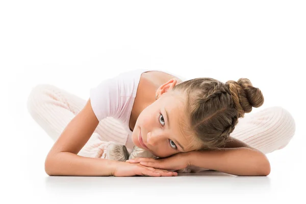 Elegant Little Ballerina Stretching Isolated White Background — Stock Photo, Image