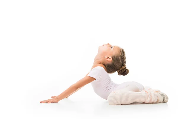 Side View Little Kid Doing Gymnastics Exercises Isolated White Background — Stock Photo, Image