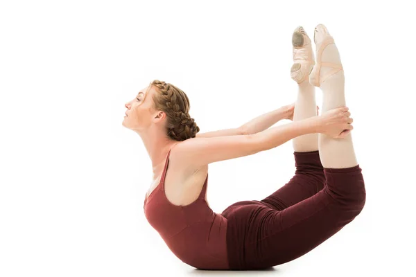 Seitenansicht Der Attraktiven Ballerina Stretching Isoliert Auf Weißem Hintergrund — Stockfoto