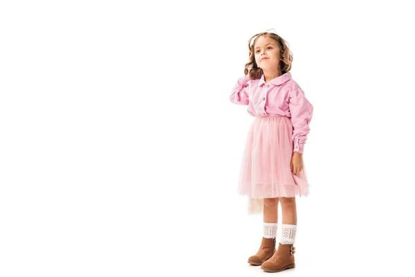 Adorable Little Child Pink Clothes Isolated White — Stock Photo, Image