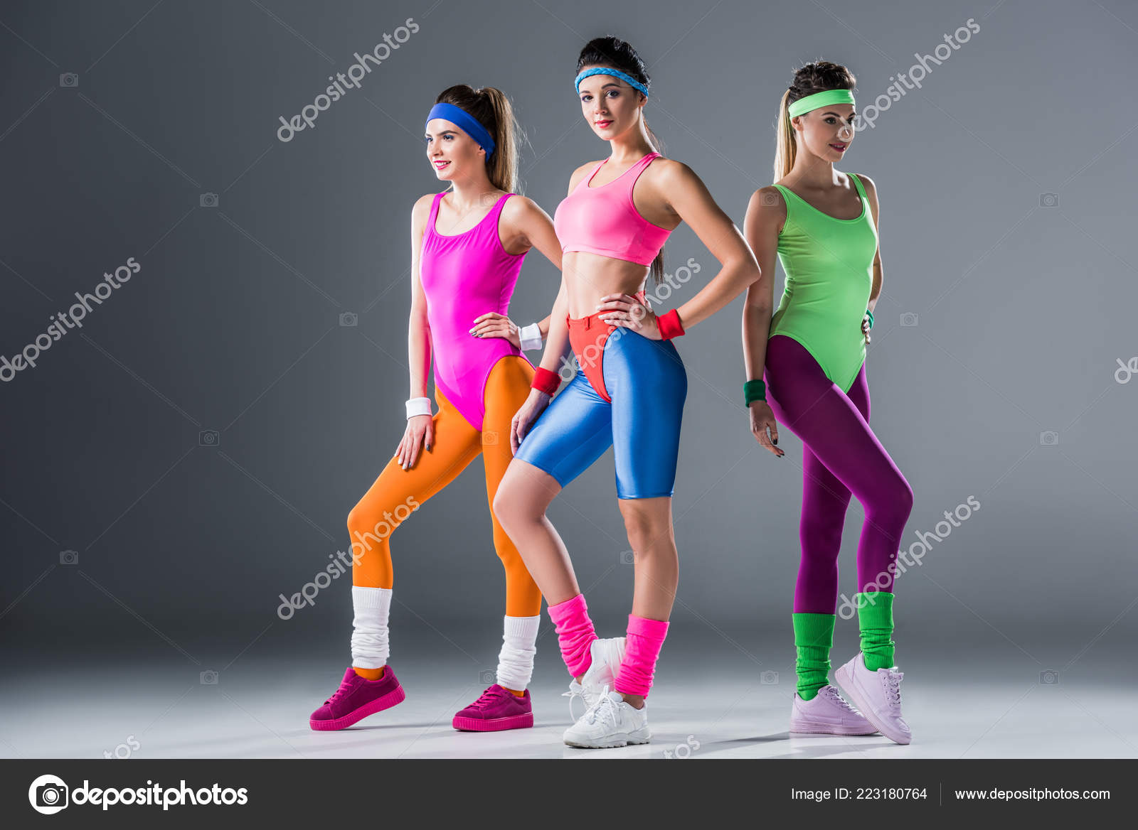 Super Attractive Sporty Girls 80S Style Sportswear Posing Together Grey UZ-07