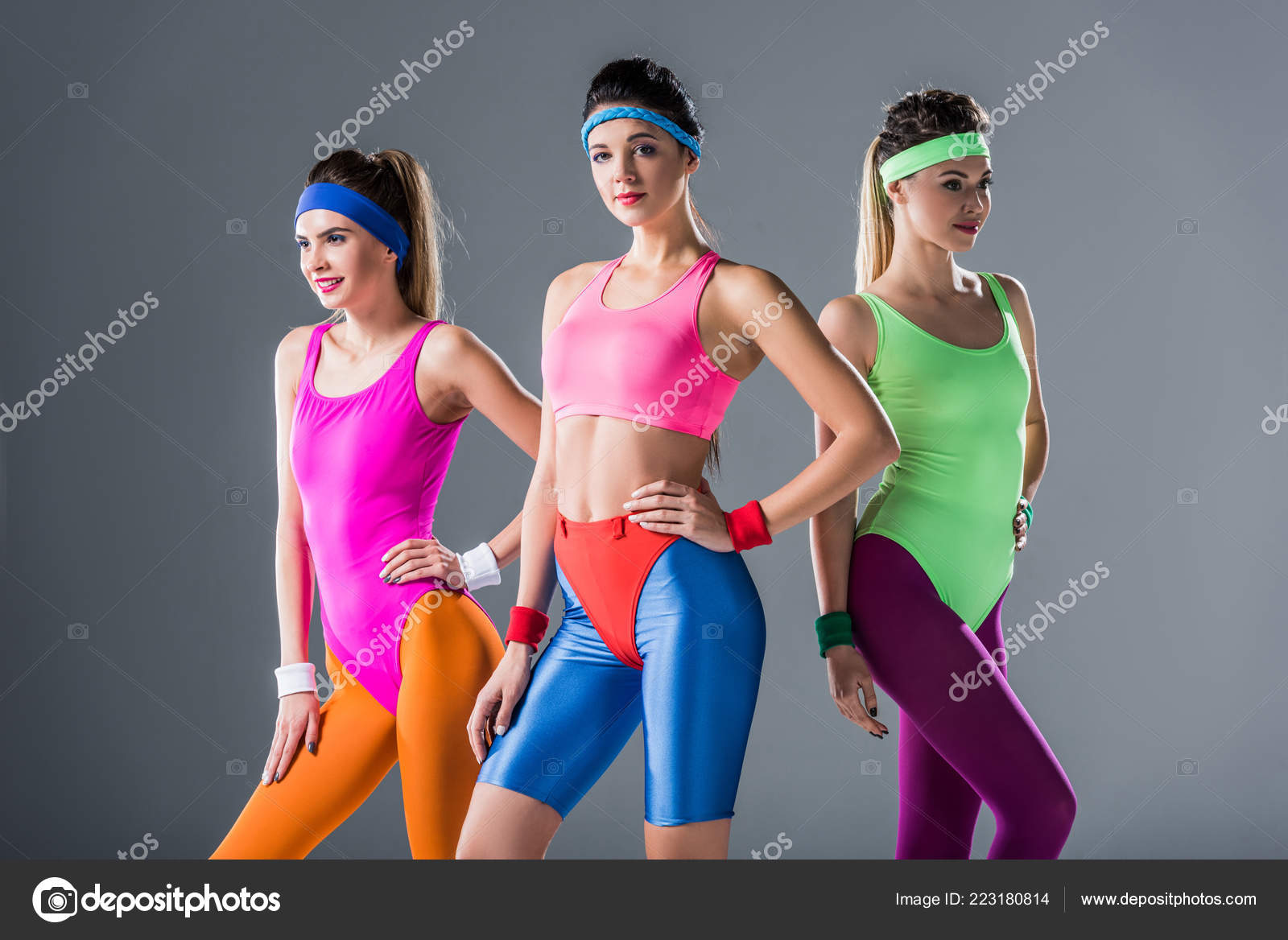 Beautiful Sporty Girls 80S Style Sportswear Posing Together